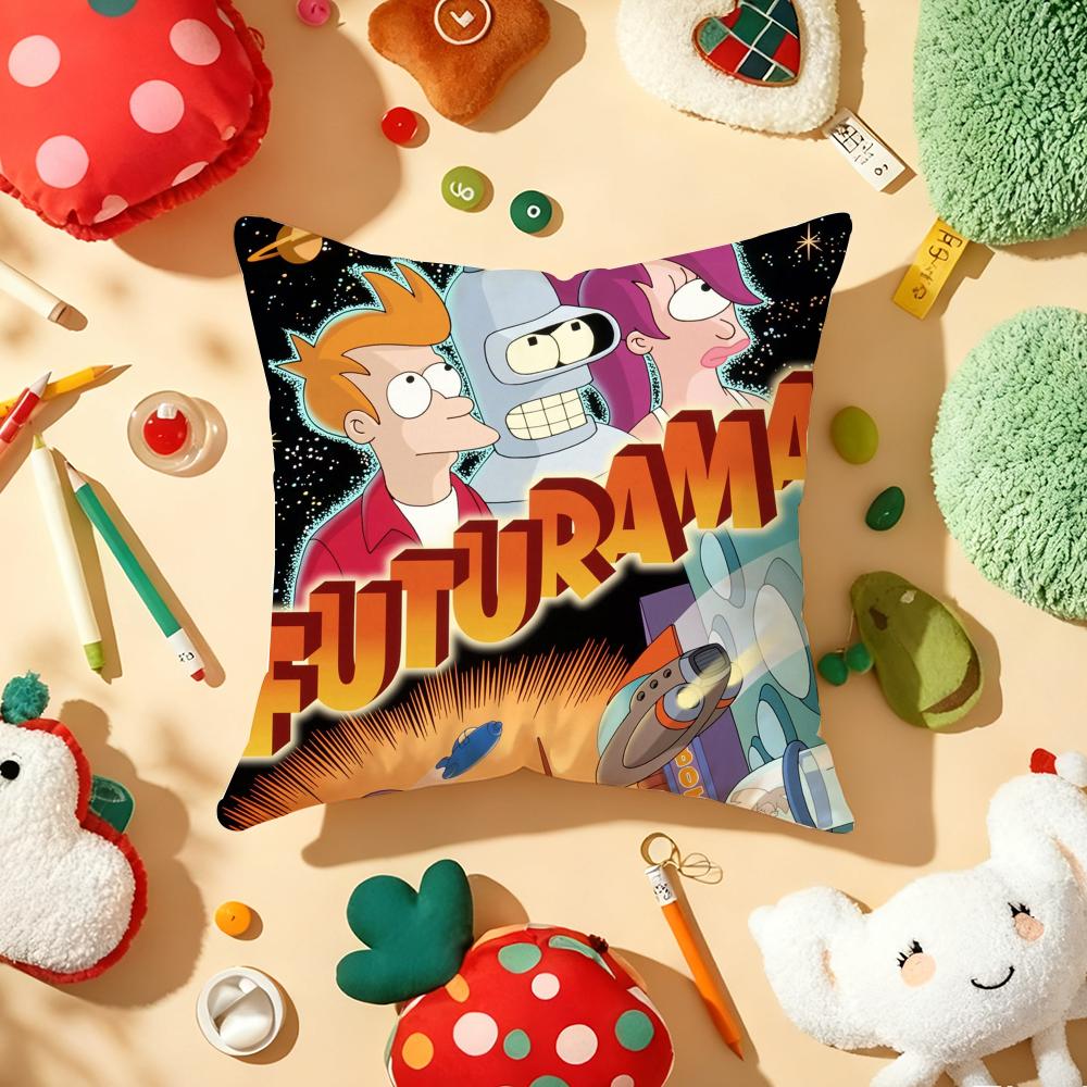 Cartoon F-Futurama Cushion Cover Plush Fabric Soft Double-Sided Printed Sofa Warm Winter Home Gift Pillow Cover