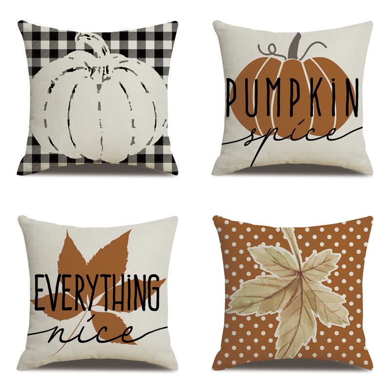 Thanksgiving Linen Pillowcase Autumn Pumpkin Print Pillow Cushion Cover