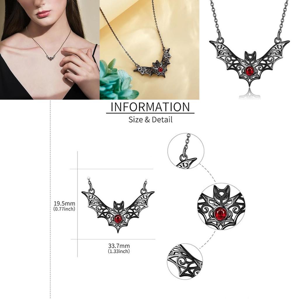 Gothic Bat Pendant Necklace With Faux Ruby Cutouts And Alloy Material For Halloween Costume Accessories