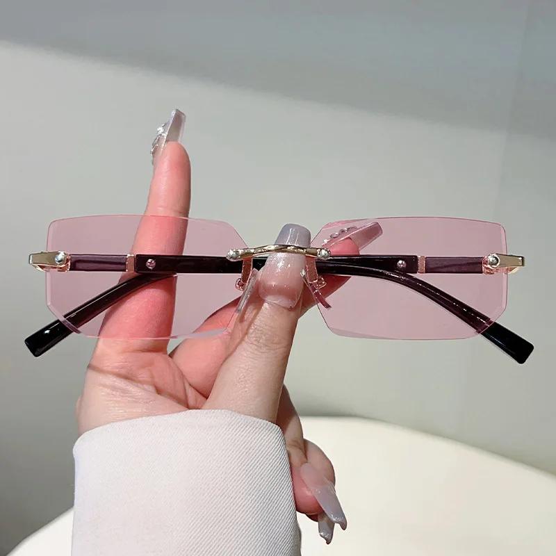Rimless Irregular Rectangle Sunglasses Women For Men Vintage Sun Glasses Luxury Brand Designer Punk Popular Hip Hop Eyewear