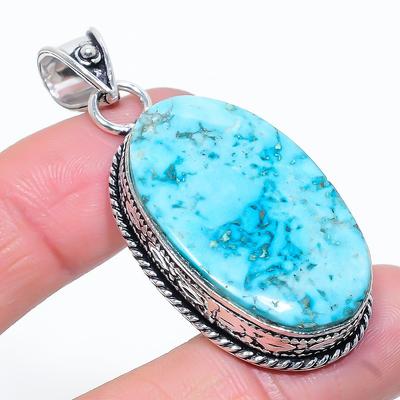 Anhänger aus 925er Sterlingsilber mit natürlichem tibetischen Türkis-Edelstein, 5,7 cm, B2U90