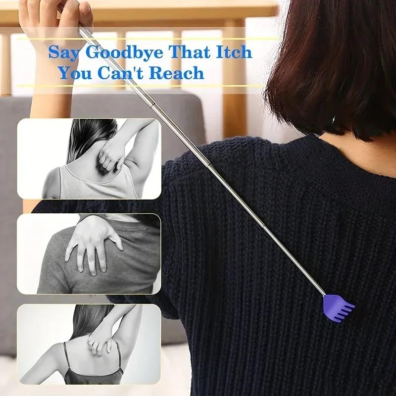1 Pack Portable Extendable Back Scratcher Stainless Steel Telescoping Back Scratcher for Both Human and Pets for Mother's Day