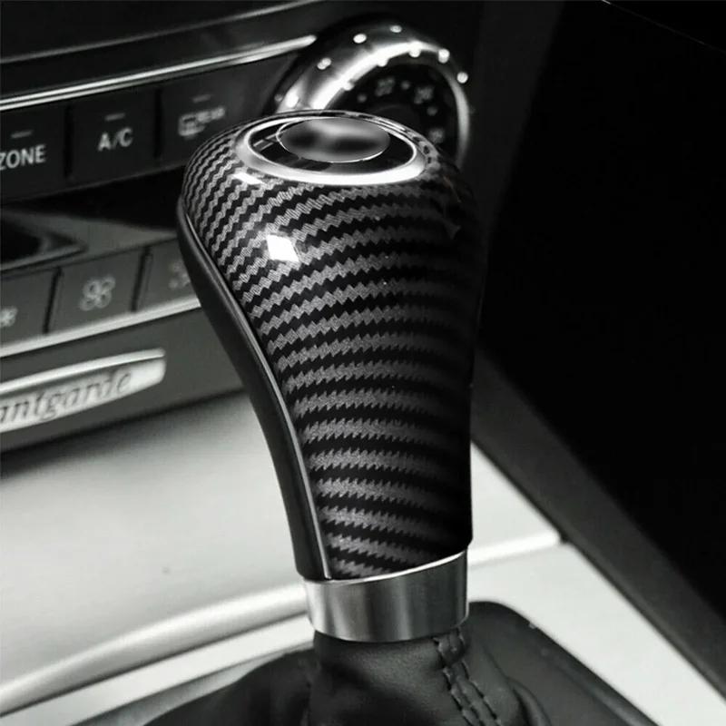 Carbon Fiber Style Interior Gear Shift Knob Cap Head Cover Molding Trim Sticker For Mercedes Benz W204 X204 W169 W212 W218 W463