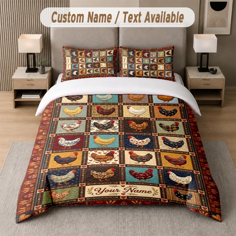 Patchwork Quilt Theme Custom Text Or Name 3Pcs Bedding Set 1 Flat Sheet & 2 Pillowcases Personalized Home Bedding