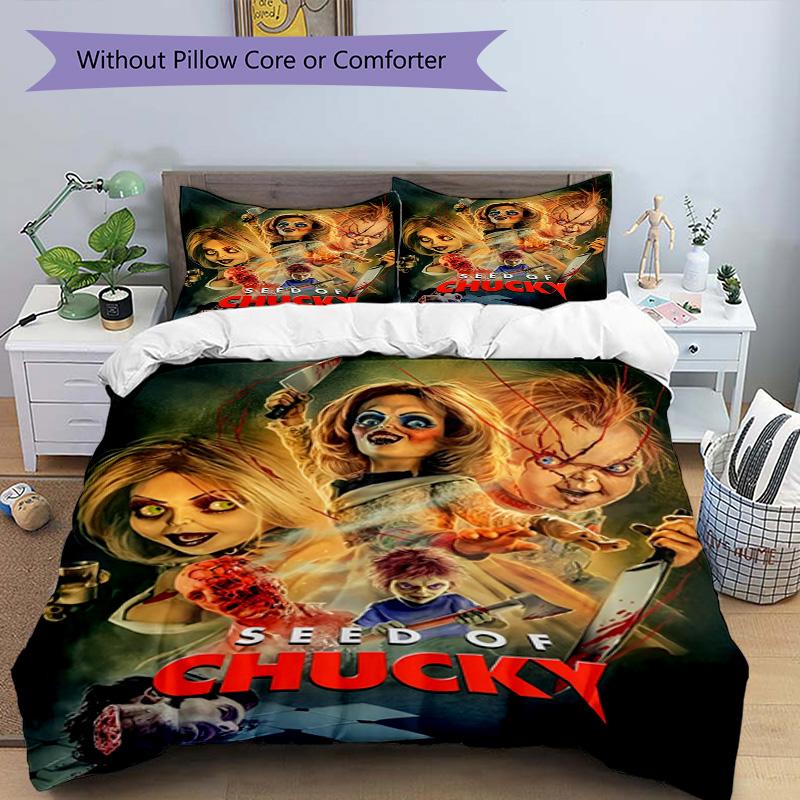 3-teiliges Bettbezug-Set (1 * Bettbezug + 2 * Kissenbezug, ohne Kern), Chucky Druck Bettwäsche Set, Schlafzimmer Dekor, Ganzjahres, Geburtstagsgeschenk