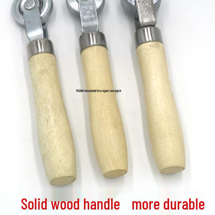 Tire Repair Tool with Wooden Handle and Wide Pressure Roller