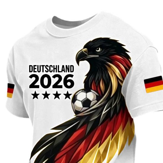 Herre fodboldfan T-shirt, Tysklands fodboldhold T-shirt, 2026 VM i fodbold Heppe T-shirt, Stilfuldt fan-beklædning til fodboldkampdag på stadion