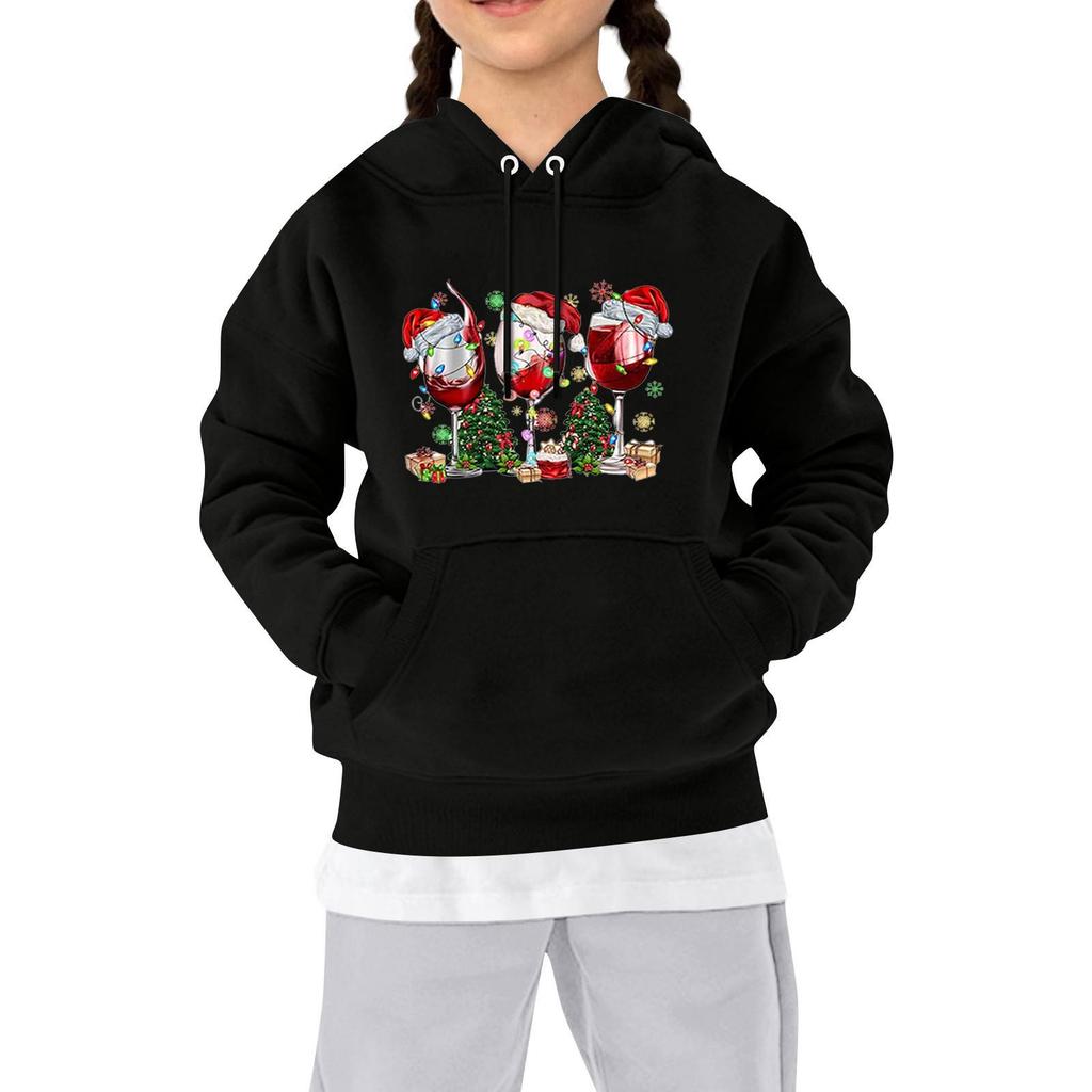 Sweatshirts For Teen Girls Hoodies Long Sleeve Drawstring Pullover Cute Printed Oversized Hoodie Christmas