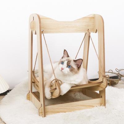 Cat Hammock Swing Wooden Elevated Pet Bed Cats Hanging Swing Resting Bed for Kittens Small Dogs Bunnies Encourages Pets Playtime