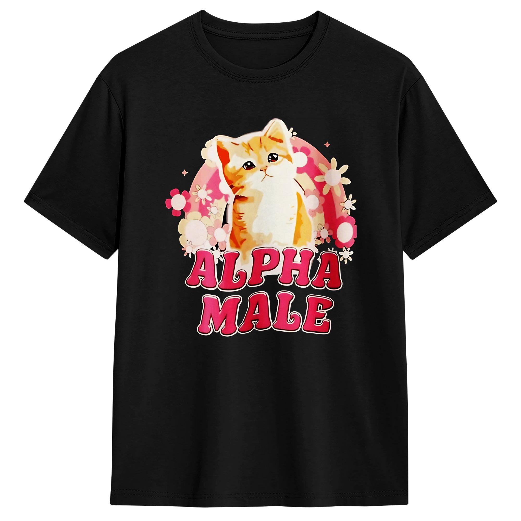 Unisexs TShirt Alpha Male Funny Cat Kitten Rainbow Floral TShirts Hipster  Beach Tee Shirt Vintage Cotton Clothing S