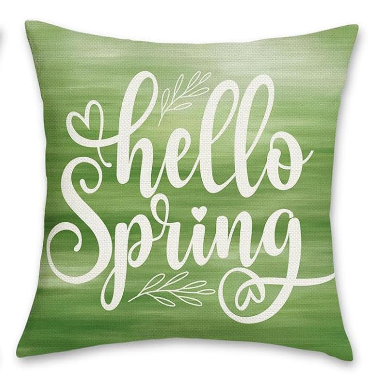 Spring Flower Simple Letter Pattern Linen Printed Indoor Sofa Car Decoration Cushion Cover