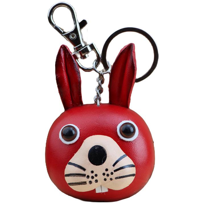 The First Layer Of Cowhide Bunny Keychain Pendant Motorcycle Car Key Chain Accessories Bag Pendant Cute Trendy
