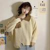 Women's Student Korean Style Trendy Top Autumn Winter Color Block POLO Collar Loose Lazy Style Long Sleeve Sweater