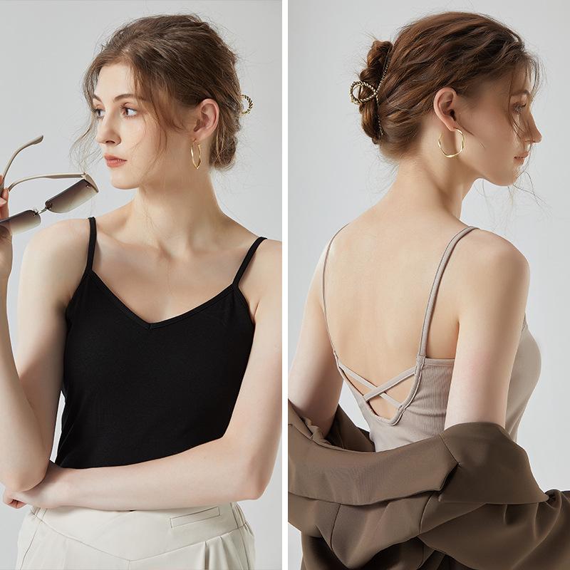 Women's 2025 Summer Crisscross Back Camisole with Chest Pad – Pure Cotton Base Layer
