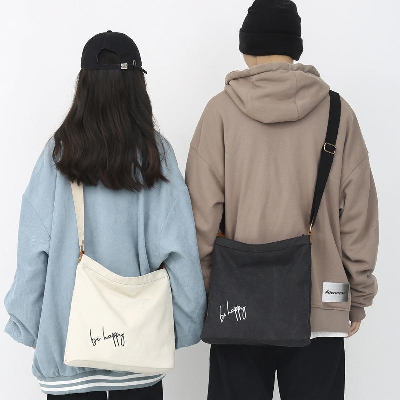 

Потертая холщовая сумка для мужчин и повседневная сумка через плечо в стиле ретро с японскими вставками, простая и модная сумка через плечо, студенческая пара для женщин