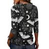 Loose Fit Womens Casual Short Sleeve Top Round Neck Lightweight Comfortable Pullover Shirt with Halloween Themed Print