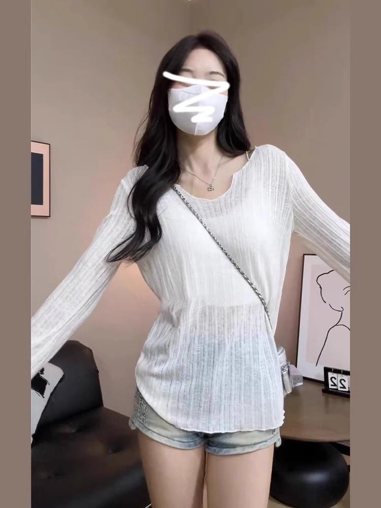 

Женская белая футболка с длинными рукавами и V-образным вырезом с оборками, солнцезащитная Large белый