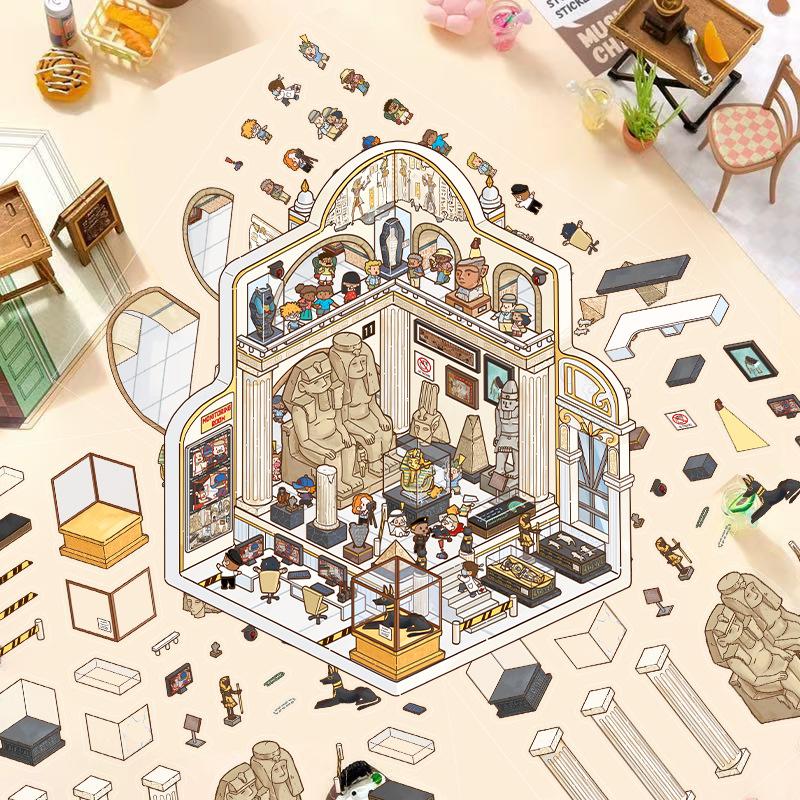 Cartoon Landscape Kapibala Bath Sticker Miniature World 3D Hut Unzip DIY Scene Manual