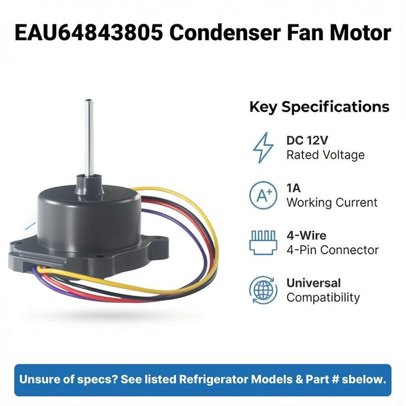 Upgraded EAU65058502 EAU64843805 Refrigerator Condenser Fan Motor (4-Pin DC 12V) - for Refrigerator Fan Motor Replace