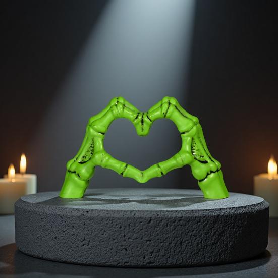 Yousheng Skeleton Love Gesture Statue Resin Heart Shape Hands Sculpture Gothic Heart Skeleton Finger Gesture Figurine Romantic Halloween Gift