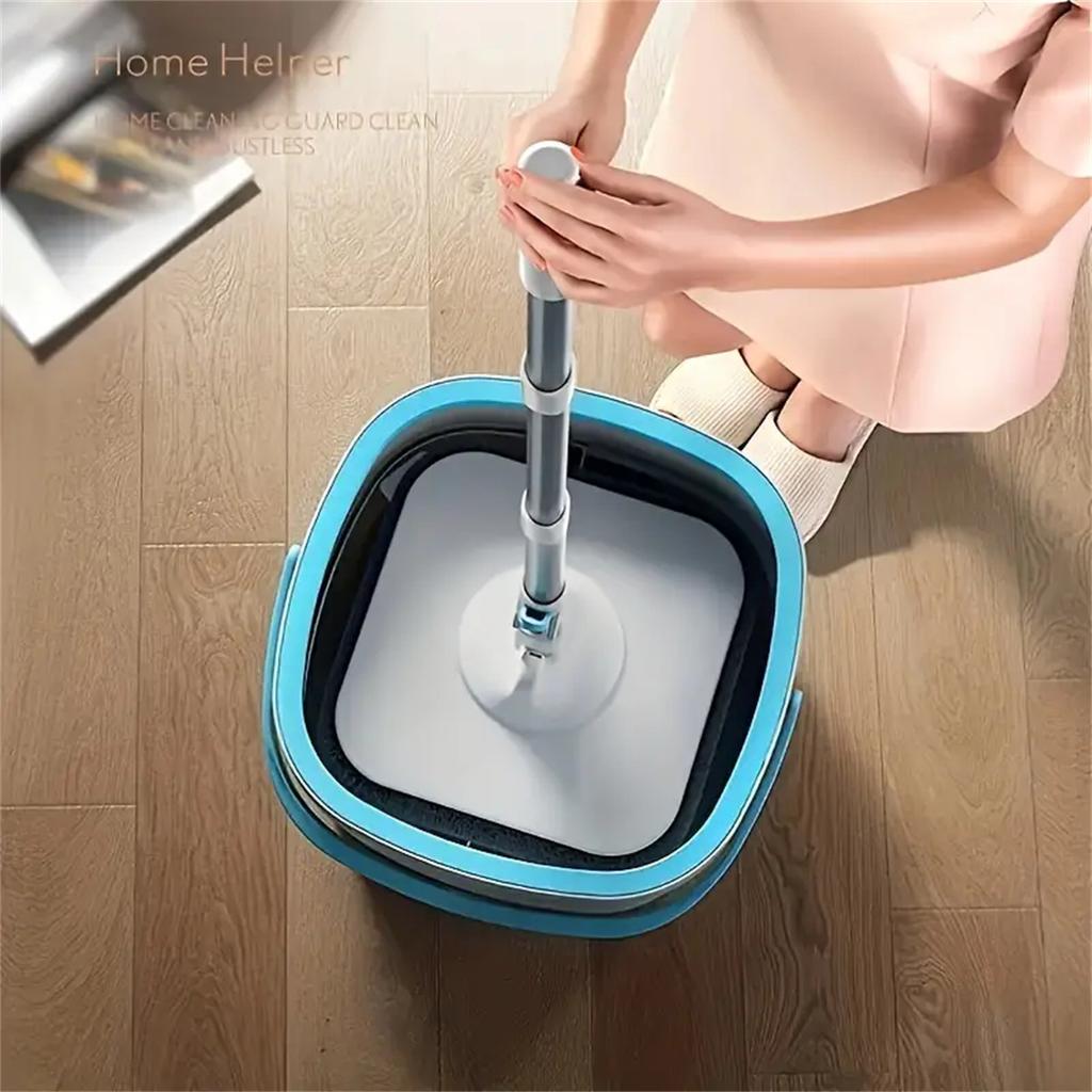1pc Adjustable Spin Mop and Bucket Set with 1 Reusable Microfiber Pad, 360-Degree Swivel Head, Efficient Cleaning for Home Use, Plastic Material
