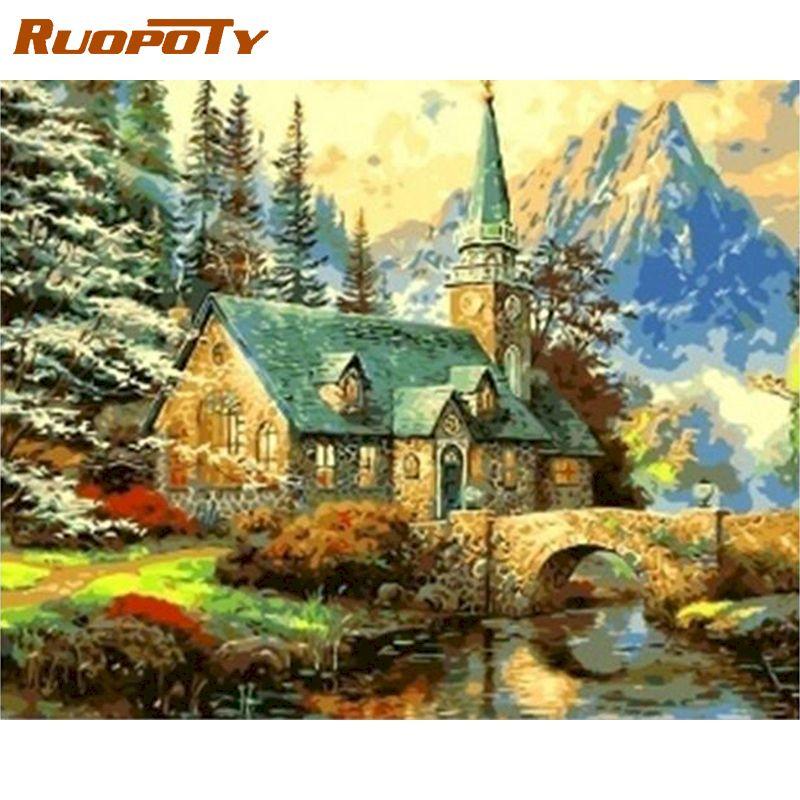 RUOPOTY Small House Picture DIY Painting By Numbers Kits Landscape Modern Wall Art Picture By Numbers For Home Decors 40x50cm