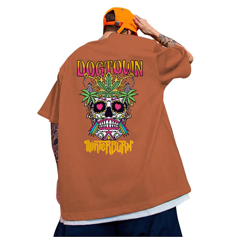 Büyük Boy Kısa Kollu Tişört Kafatası Baskılı Tişört Kore Hip Hop Üst Moda Erkek Tişörtü Yazlık Örgü Rahat Erkek Giyim
