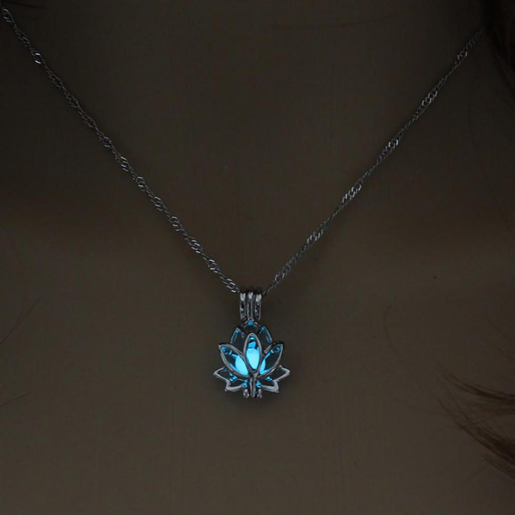 Creative Hollowed Lotus Glow In The Dark Pendant Necklace Luminous Jewelry Chain