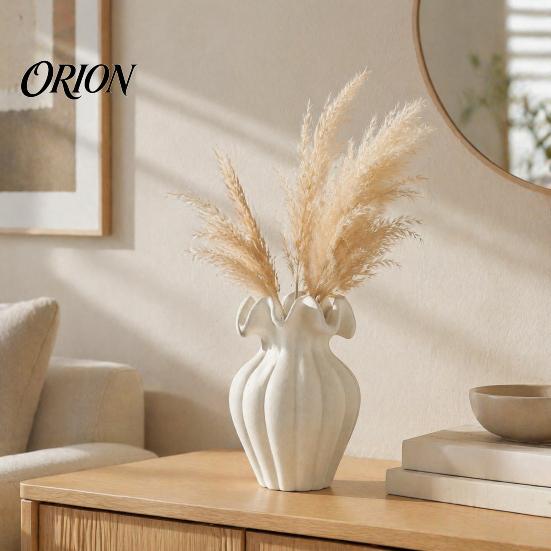 Modern Minimalist Flower Vase Vase, Holder, Decorative Ribbed Texture with Gentle Healing Floral Arrangement Wavy Rim, Ideal for Dried Fresh Flowers &