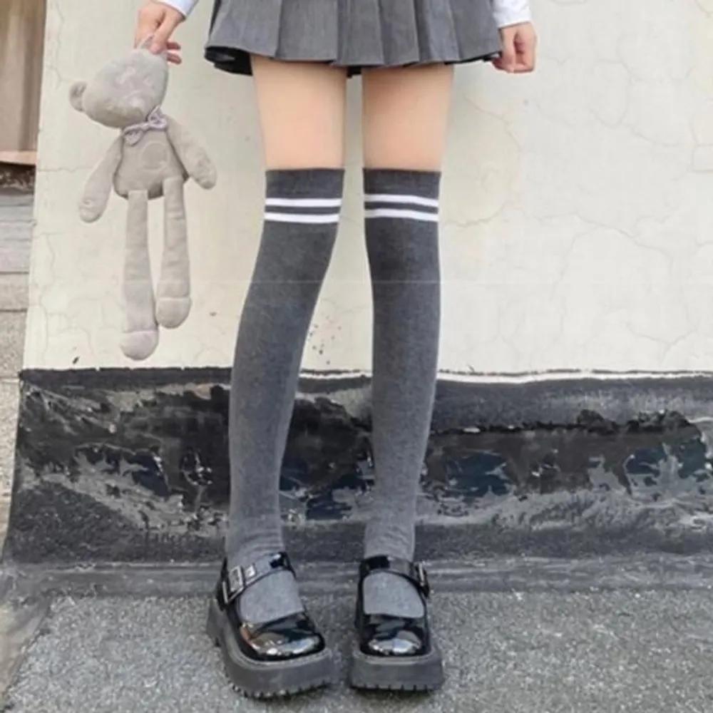 Women's Teen Double Line Knee Socks Long Stockings