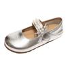 Retro Silber mit Rock Innenhöhenerhöhung leichter Mund flache Sohle einzelne Schuhe Damen Sommer 2025 neu vielseitig weiche Sohle Mary Jane Schuhe