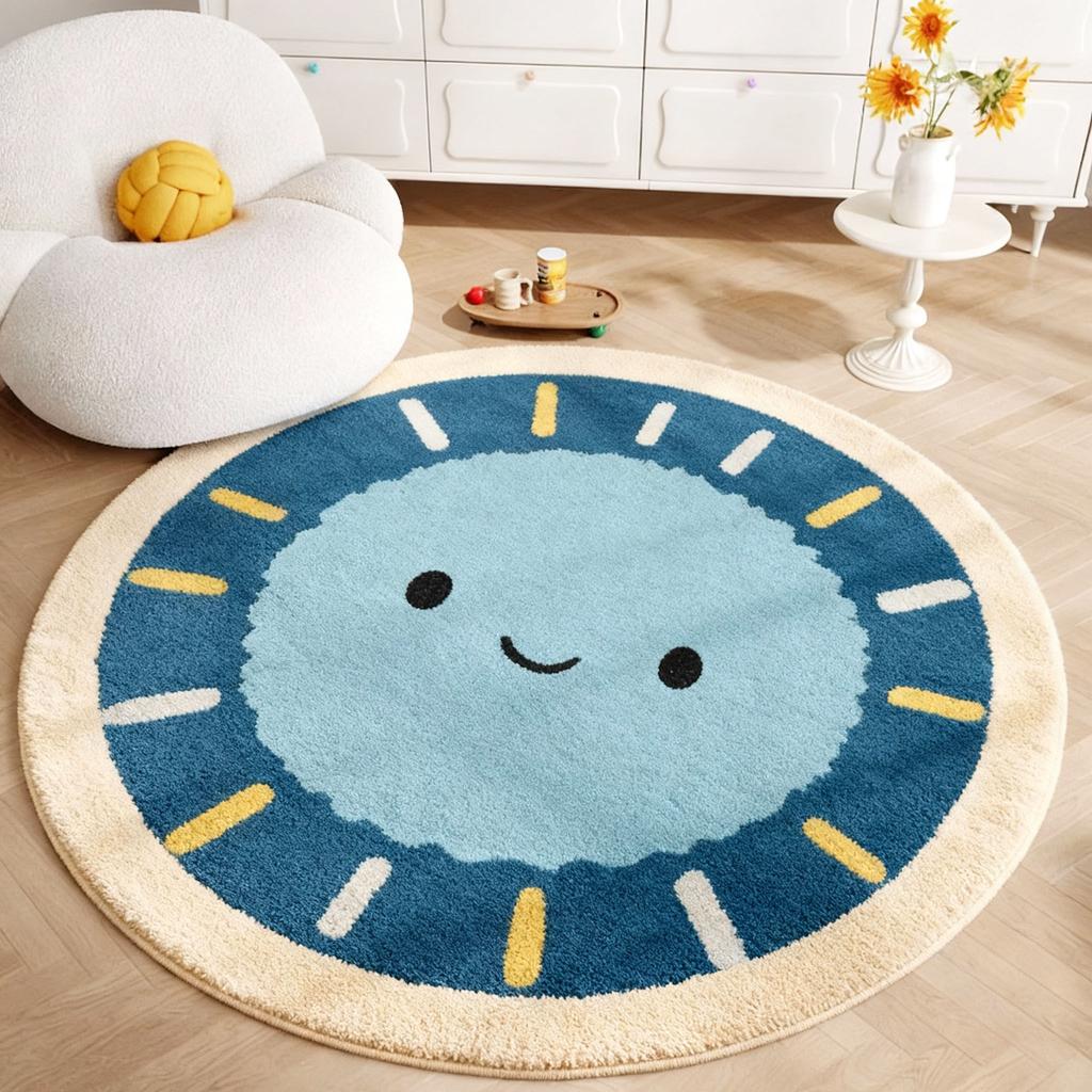Decorazione Camera da Letto Girasole Tappeto Rotondo Tappeti Spessi in Peluche per Soggiorno Morbido e Soffice Tappetino da Pavimento Comodino Tappeto Lavabile per Bambini