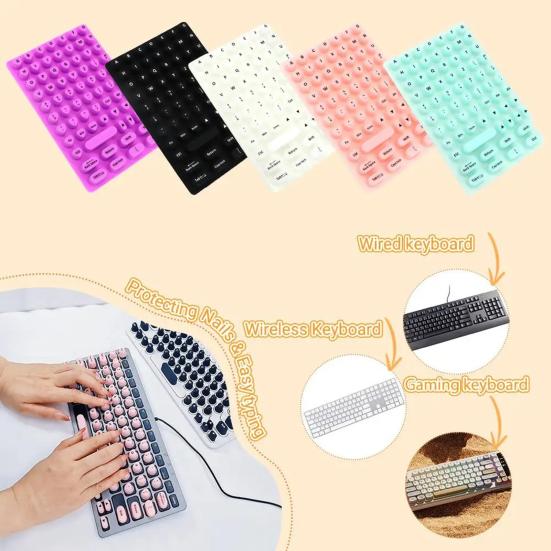 70 Pcs Keyboard Sticker for Long Nails Universal Nail Art Keyboard Bubbles Self-Adhesive Silicone Typing Keycaps for Office Girls Gaming