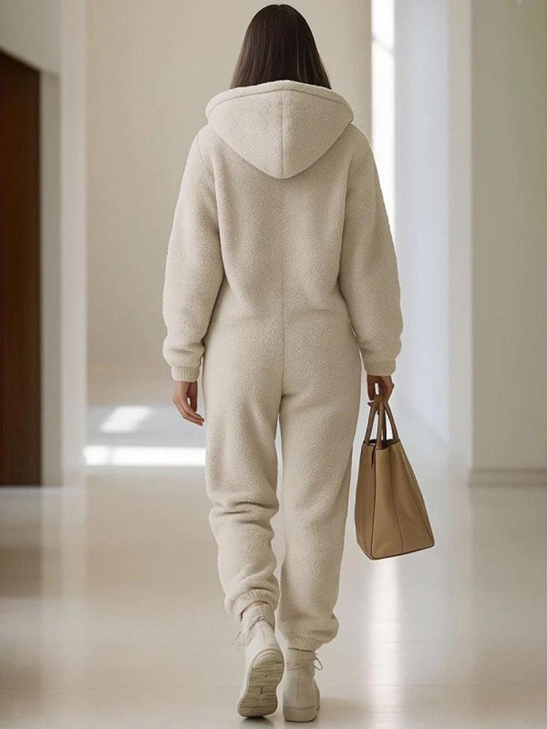 2025 Lambswool Hooded Zipper Jumpsuit: Winter Fashion