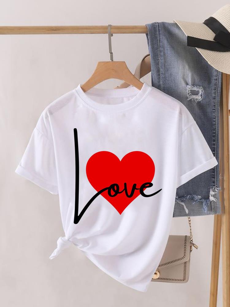 (Asian Size) Sweet Love Cute Lady Female Top Printed Fashion Graphic Short Sleeve T-shirts Tee Clothing Women Casual T Shirt