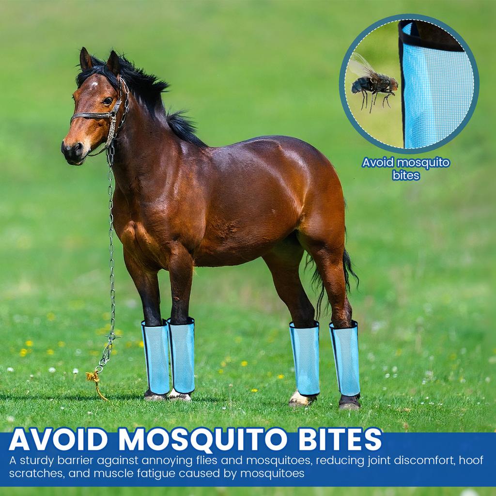 4Pcs Horse Fly Boots Set Mesh Breathable Horse Leggings Leg Guards Reusable Comfortable Leg Fatigue Wraps for Horses Protection