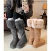 Gray Knee-length Snow Boots for Women, Winter Two Wear Fluffy Plush Thermal Cotton Shoes, Platform Boots