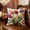 Federa per Cuscino Decorativo Stampa Floreale Tulipano Effetto 2D, Stile Ricamo Finto, per Soggiorno Camera da Letto Divano