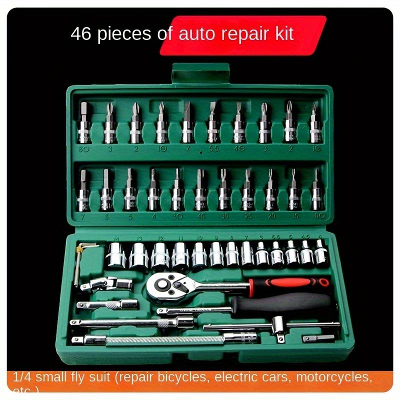 46pcs 1/4\" Drive Mechanic Tool Set Auto Household Repair Standard Depth Sockets Ratchet Torque Wrench Bit Hand Tools Hard Case