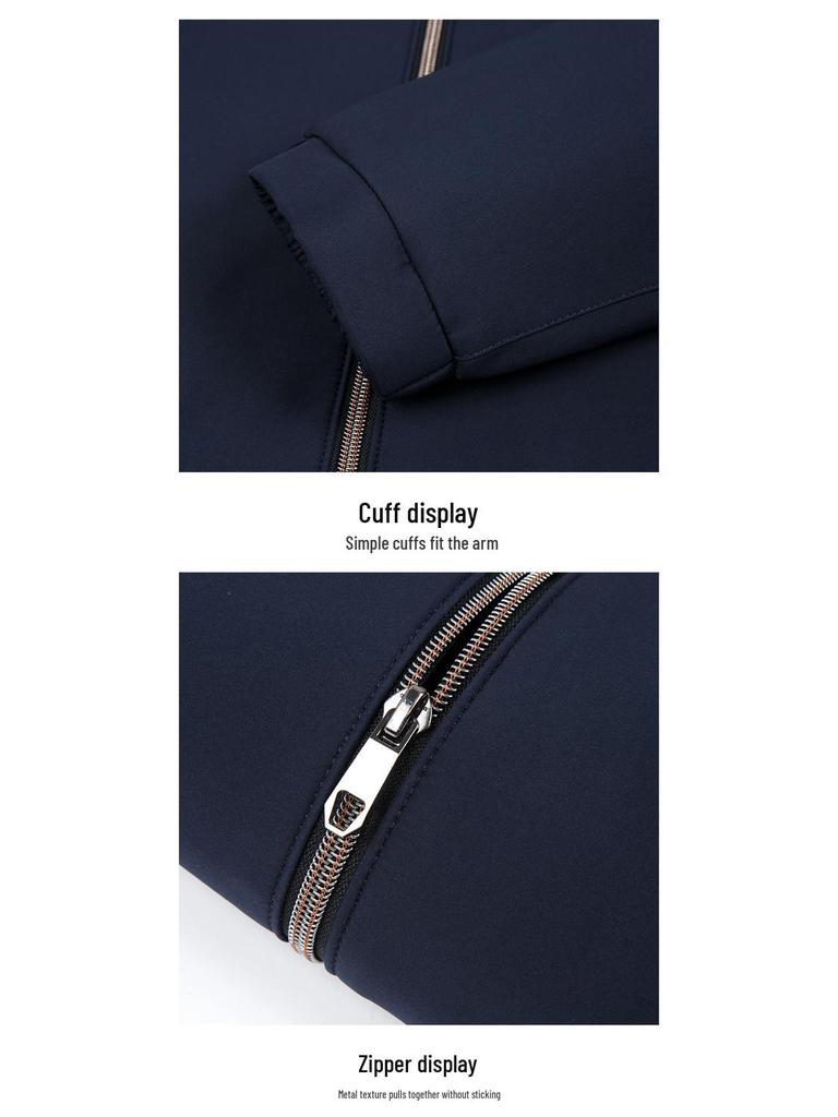 Men's Autumn/Winter Cotton Stand-up Collar Jacket - Business Casual, Solid Color, Thicken, Dad's Style
