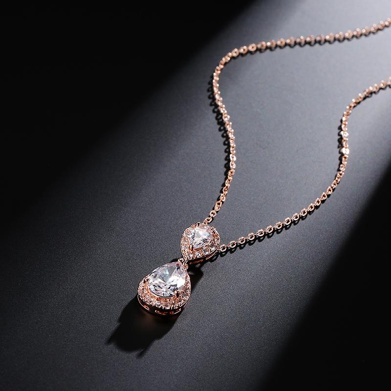 ZAKOL Classic Water Drop AAA Cubic Zirconia Pendant Necklace for Women Aesthetic Luxury Trendy Wedding Zircon