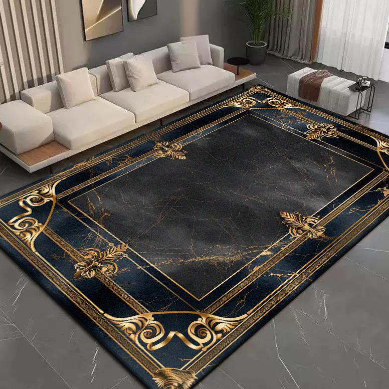 Luxury Large Carpets Living Room Black Gold Decoration Home Sofa Rugs Lounge Bedroom Coffee Tables Anti-skid Floor Mats Washable