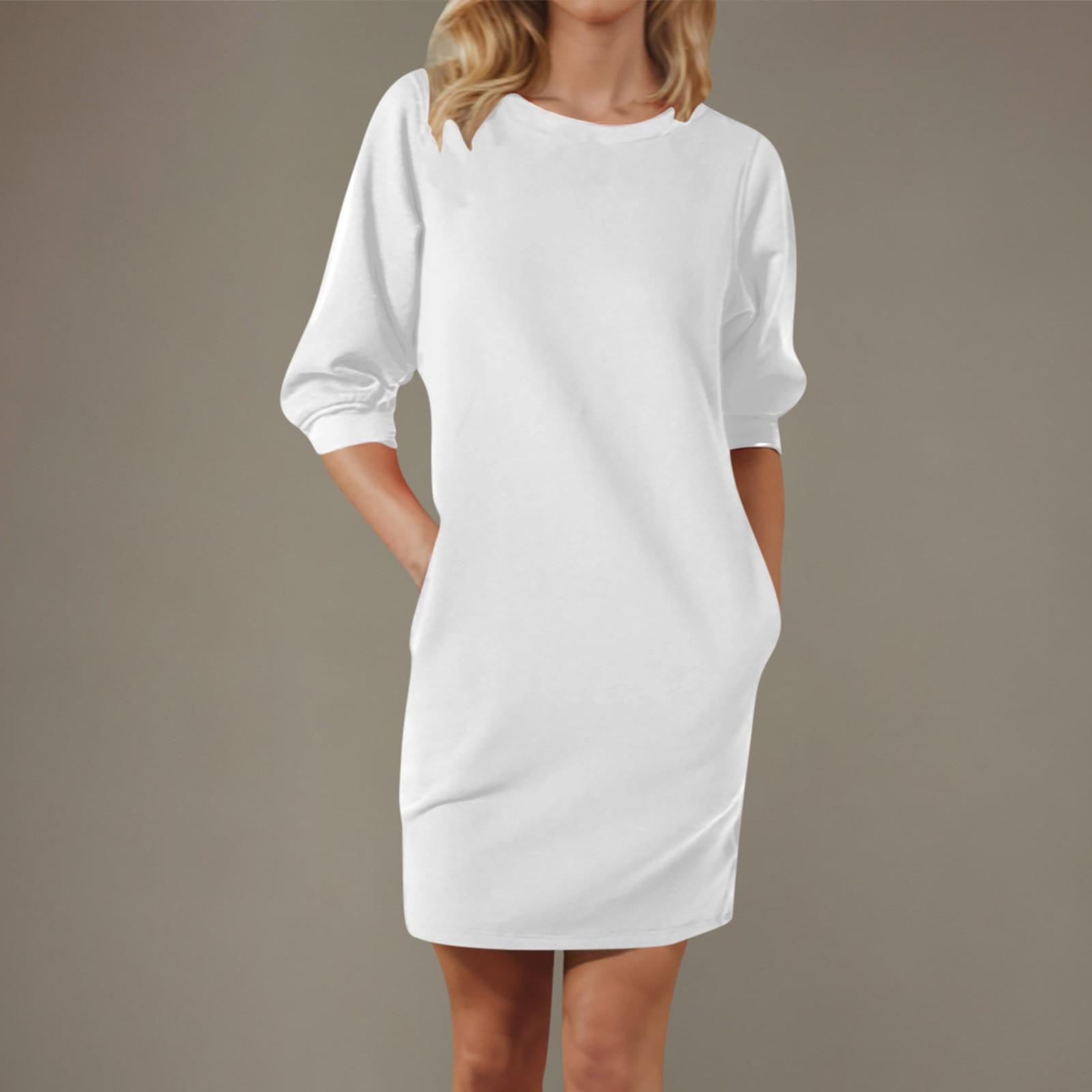 

Женское повседневное платье с капюшоном и круглым вырезом, средней длины, рукавами-семью точками, запахом на бедрах XL белый