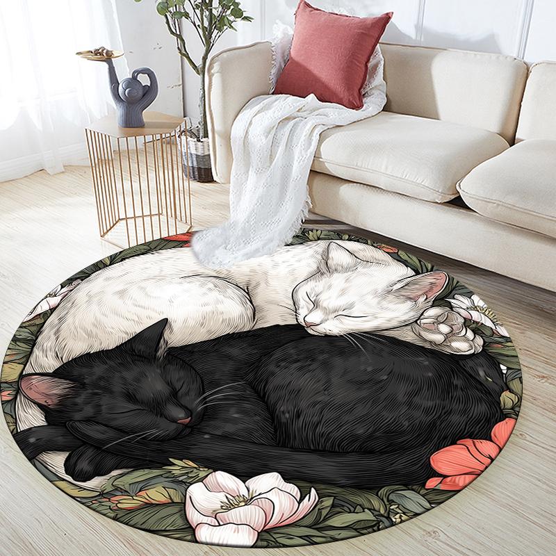 

Sleeping Kitten pattern round rug,Carpet Rug for Living Room Bedroom Sofa Playroom Decor,Non-slip Floor Mat,Holiday Gifts and Birthday Gifts 80cmx80cm
