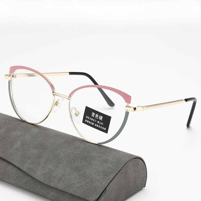 European and American glasses metal cat eyes color changing anti blue light fashionable and versatile trendy glasses