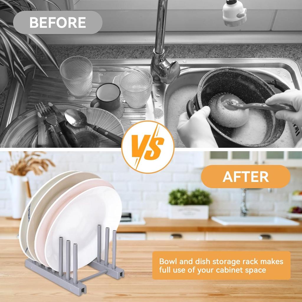 2 PCS Plate Rack Organizer for Cabinet – Plastic Stand for Plates, Bowls, Trays & Bakeware, Keeps Items Dry