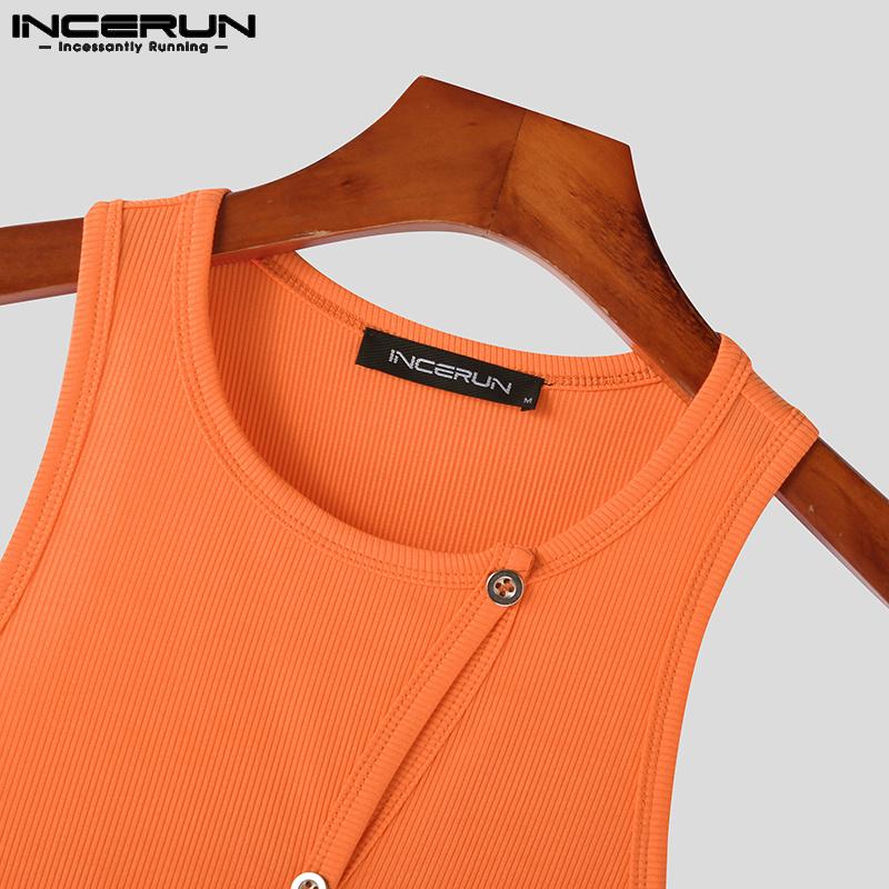 INCERUN Regatas masculinas de verão sem mangas com botão de malha e praia