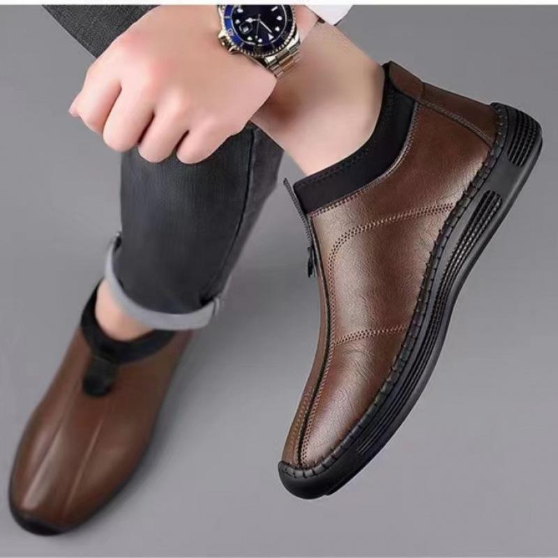 Single cotton men's shoes casual leather shoes lightweight thickened warm soft sole warmer driving shoes