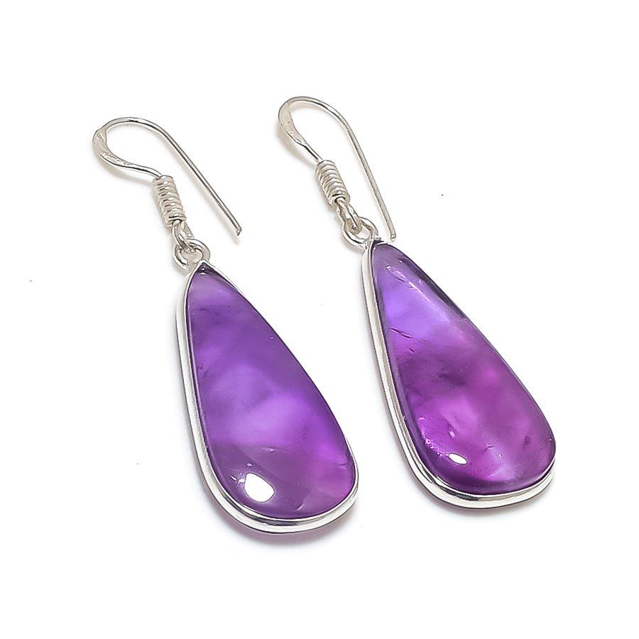 

Natural Sage Amethyst Gemstone 925 Sterling Silver Jewelry Earring 1.97 u6l14