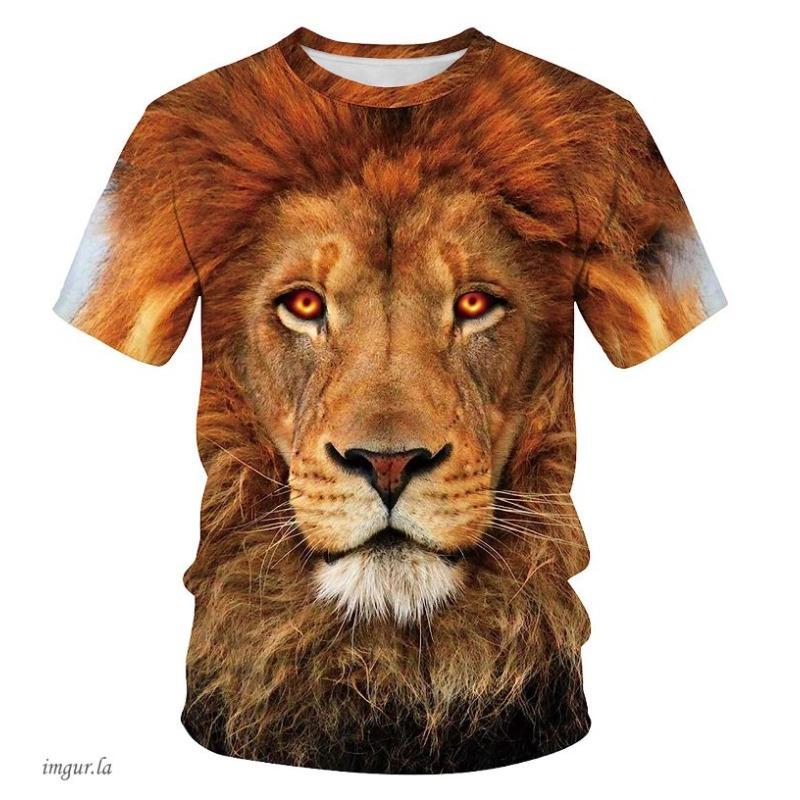T-shirt Homme Imprimé Lion Lumineux 3D Décontracté Manches Courtes Col Rond Tissu Polyester Respirant Style Été